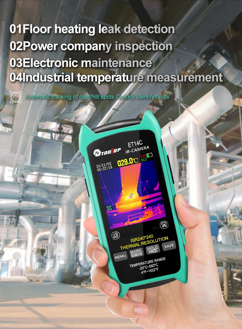 TOOLTOP ET14C 2.8inch Thermal Imager 25Hz Home Thermal imaging Camera ISR240x240 Thermography with Stand Electrical Fault Detect