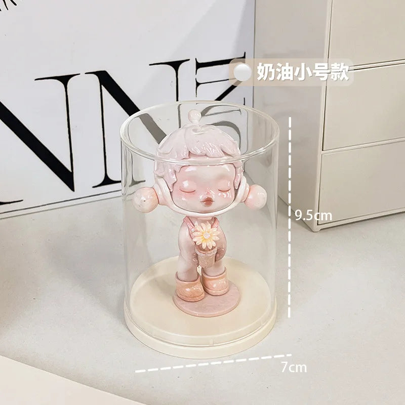 Blind Box Display Case with Clear Cover and Cream Base Small