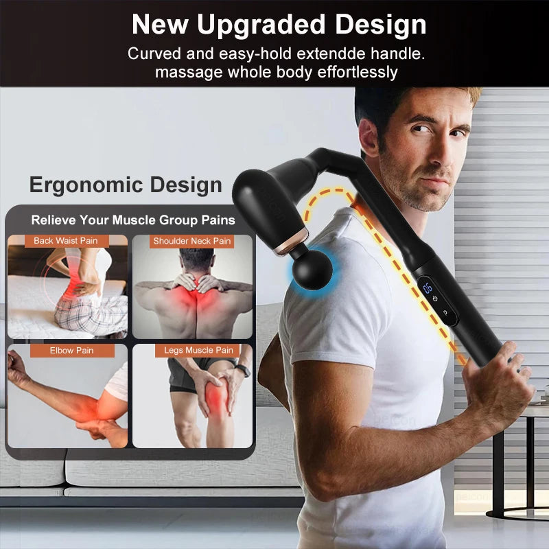 Fascia Gun Portable Massage Gun Deep Tissue With Extended Handle U-Shaped Back Massager Body Massager for Neck Shoulder Back Leg