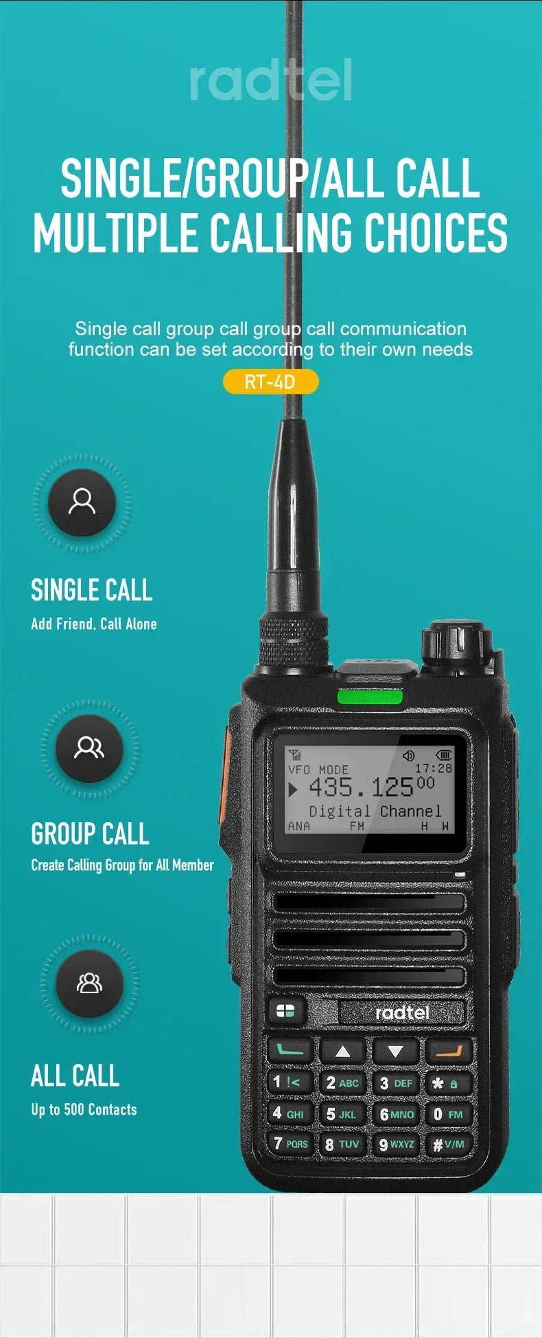 Radtel RT-4D DMR Radio Digital Walkie Talkie Dual Mode Analog Two Way Radio Dual Time Slot Ham Radio 1024 Channels - Dicrodelights