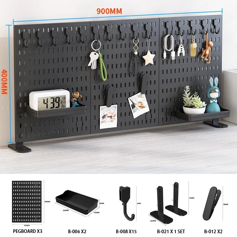 Pegboard Combination Desktop Storage Kit, Vertical and Clip-Type Pegboard Display Panels, Suitable for Home Office Storage. BK Standing SET 3