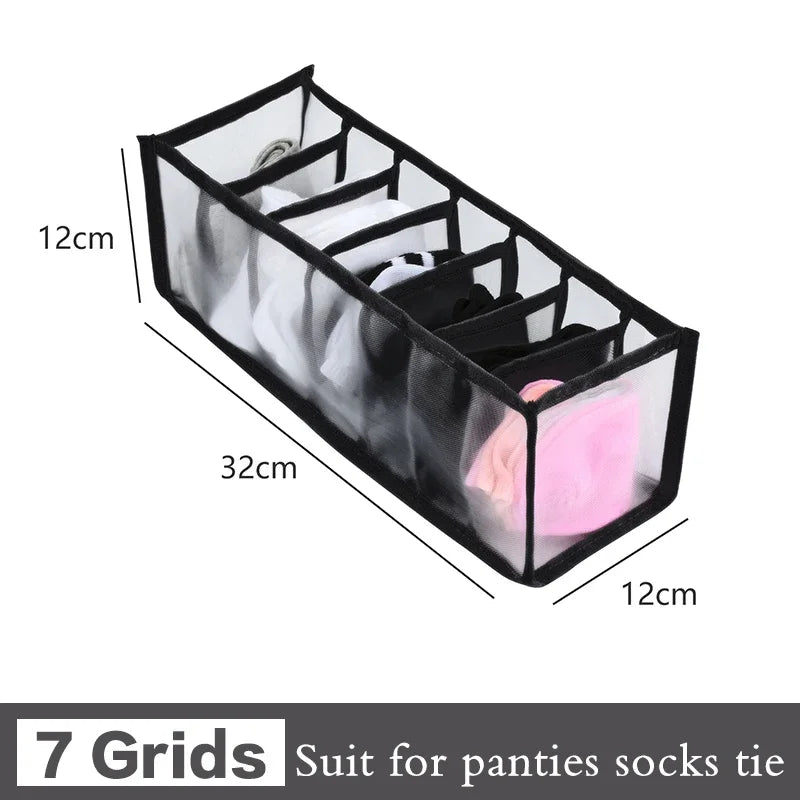 Fabric Bra Drawer Organiser for Sports Bras Socks and Underwear 7grids-black
