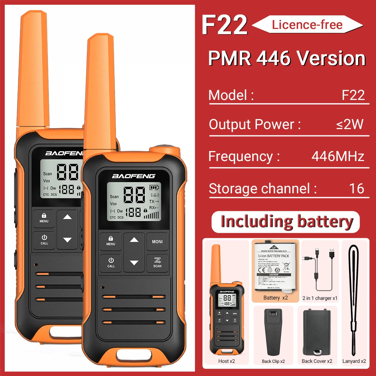 2pcs Baofeng F22 Mini Walkie Talkies - Long Range, Waterproof, Rechargeable, Kids Two-Way Radio with Type-C Charging for Camping & Outdoor Adventures - Dicrodelights