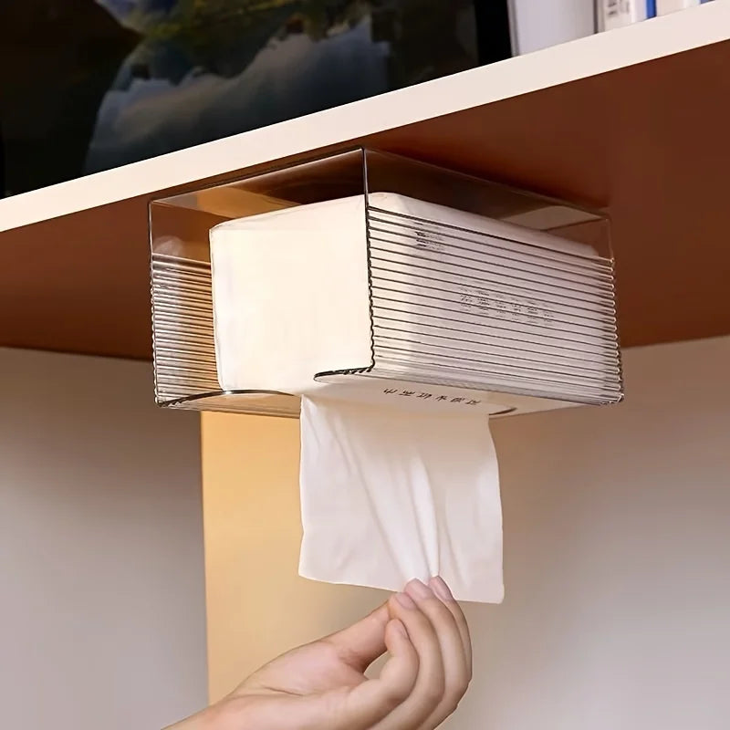 Acrylic Tissue Box Holder, Wall Mounted, Transparent, Multi-Functional Paper Towel Dispenser for Living Room And Bathroom