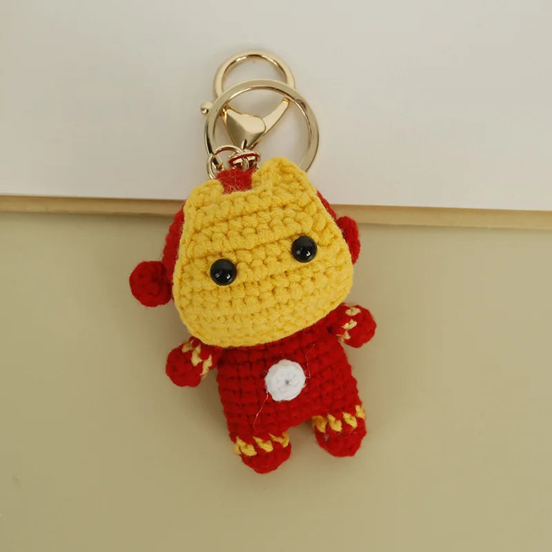 Crochet Knitted Super Hero Spider-Man Superman Captain America Keychains Small Pendant Hangings Christmas Birthday Gifts 5-7cm