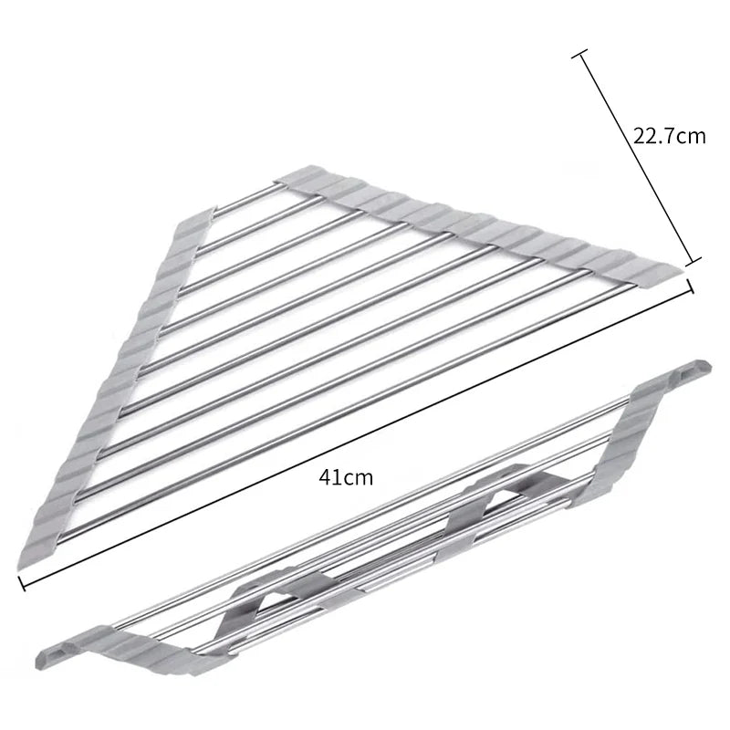 Roll-Up Corner Sink Rack for Draining and Kitchen Storage