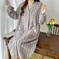 Thickened Flannel Sleepwear V-neck Home Clothes Women's Coral Fleece Robe Autumn Winter Patterned Fresh Flower Nightgown 8807 Gray