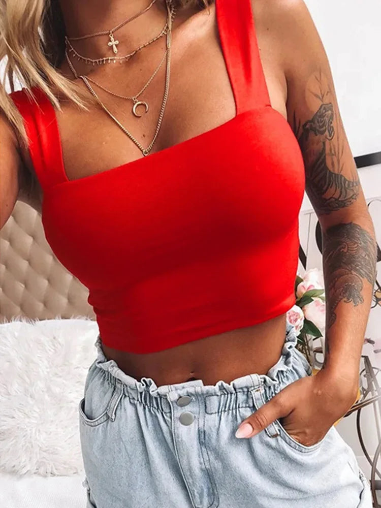 Women Backless Crop Top – Sleeveless Square Neck Tank