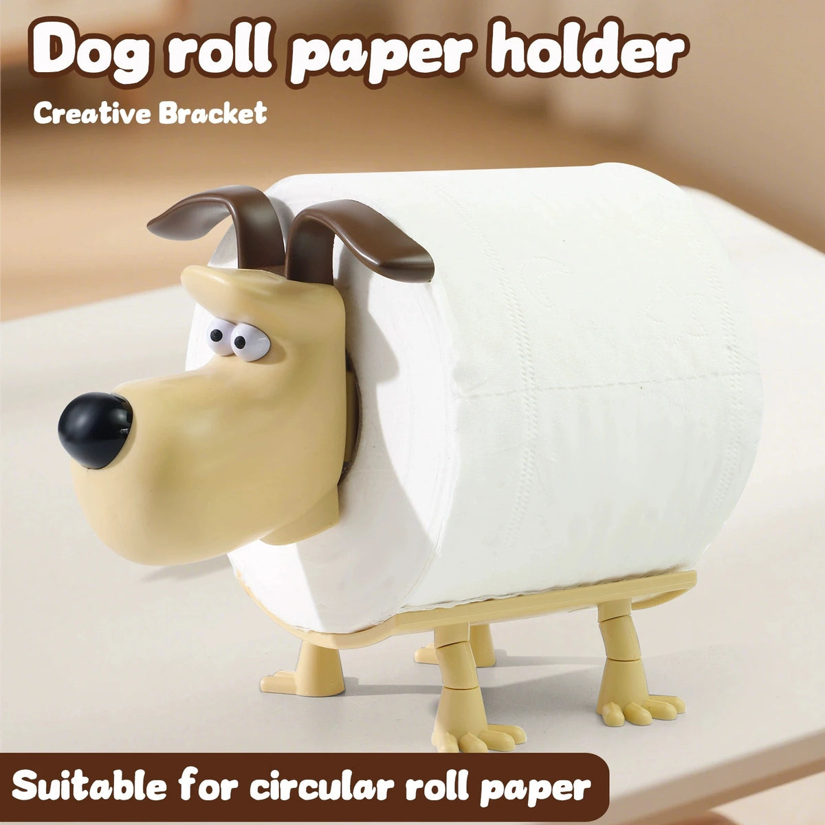 Plastic Animal Toilet Roll Holder in Dog Sheep and Raccoon Designs yellow 1pc