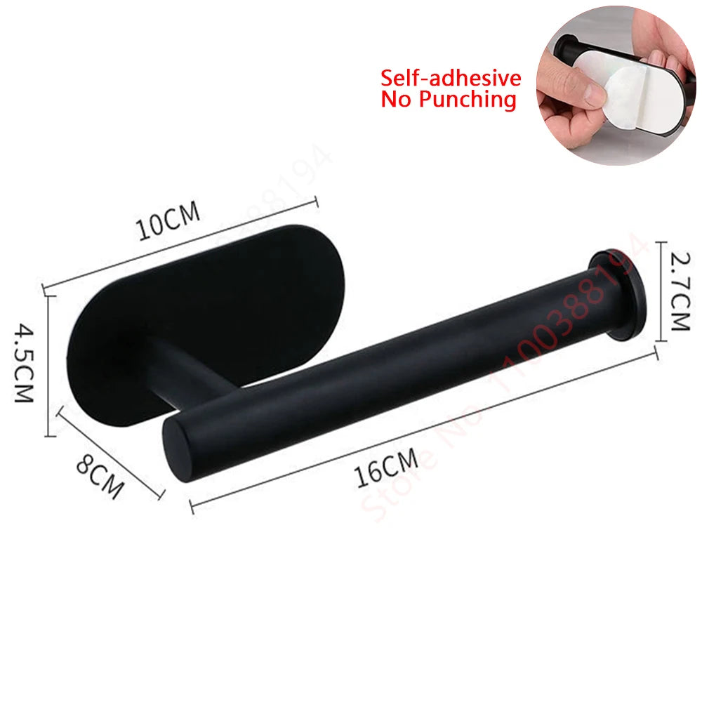 Stainless Steel Wall Mounted Toilet Roll Holder and Hooks Paper Holder black