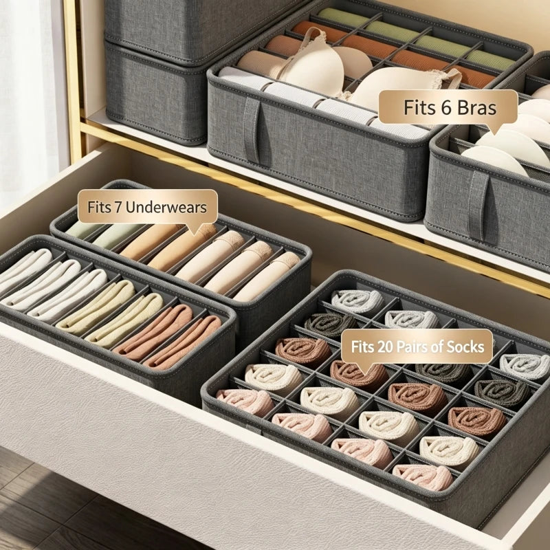 Grey Fabric Drawer Organiser for Underwear Bras and Socks