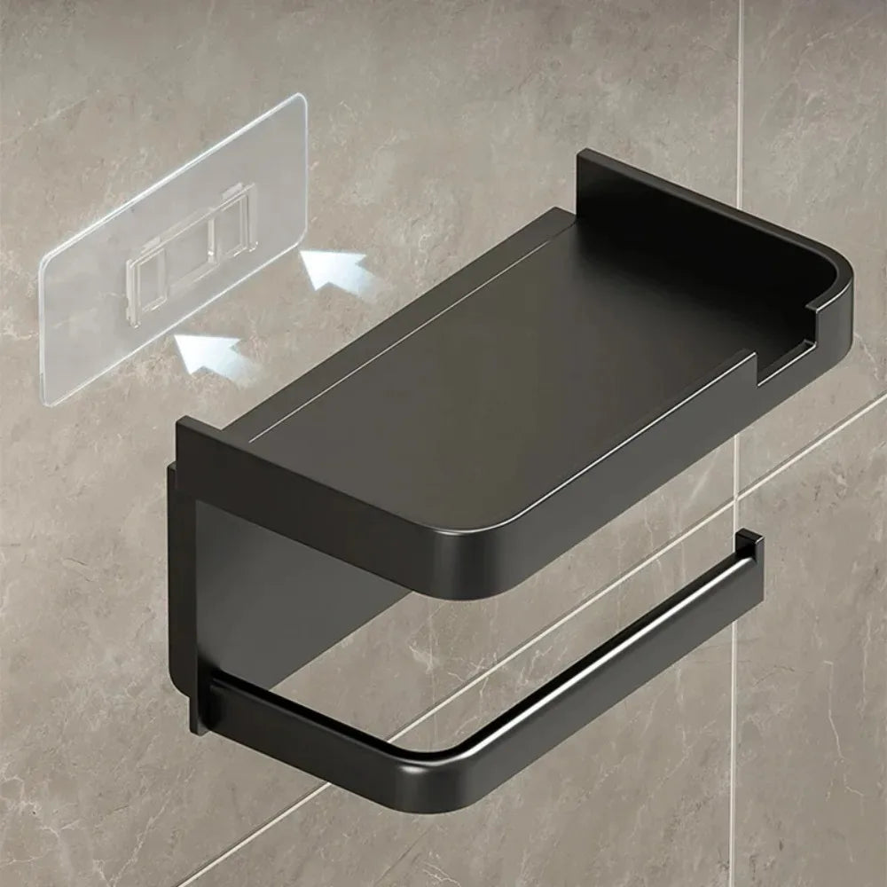 Plastic Adhesive Toilet Roll Holder with Phone Storage Shelf