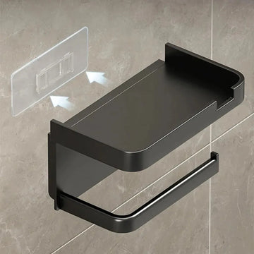 Plastic Adhesive Toilet Roll Holder with Phone Storage Shelf