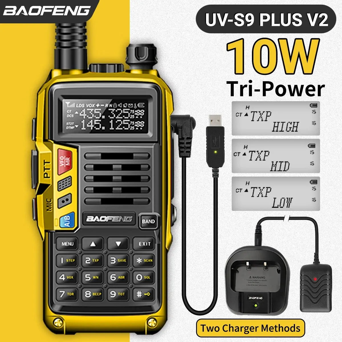 BAOFENG UV-S9 Plus V2 10W Walkie Talkie - 16 KM Long Range, Dual Band Transceiver with USB Charger, Waterproof - Dicrodelights