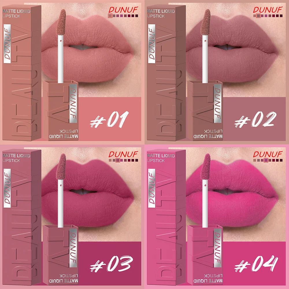 8-Color Matte Velvet Lip Gloss – Waterproof Plumping Lipstick, Smooth Easy-Apply Square Tube