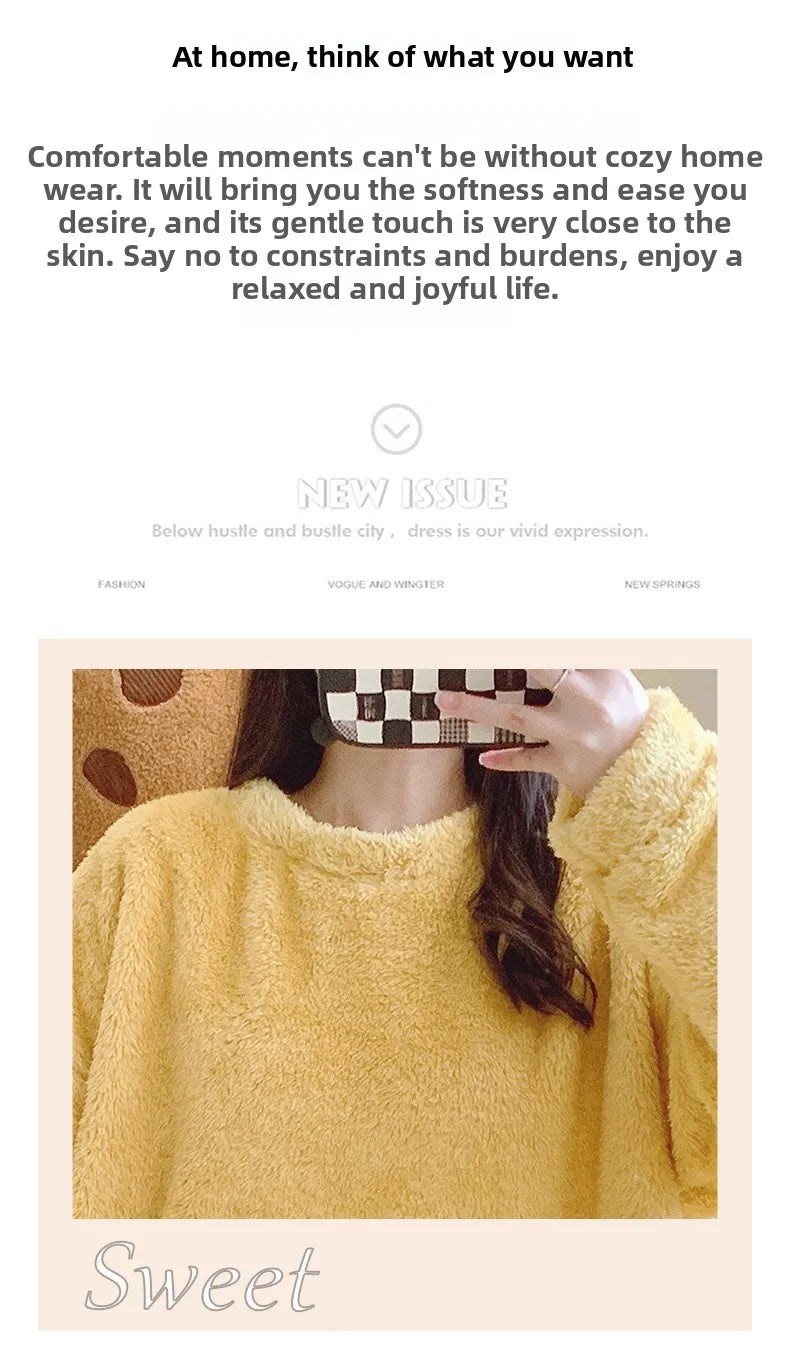 Warm Fleece Nightgown Women's Loose Comfortable Home Clothes plus Size Solid Color Simple Design Sleepwear Casual Outerwear