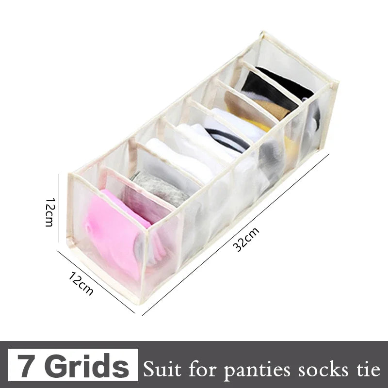 Fabric Bra Drawer Organiser for Sports Bras Socks and Underwear 7grids-beige3