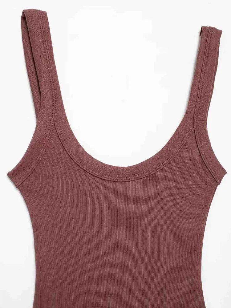 Women's Skinny Ribbed O-Neck Bodysuits with Straps Snap-Button Sexy Fashion Playsuits Comfortable Stretchy Female Clothing