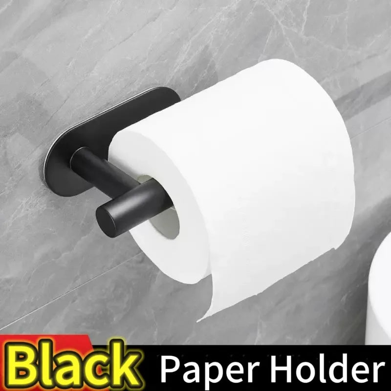 Self Adhesive Toilet Roll Holder in Black or White style-01-black