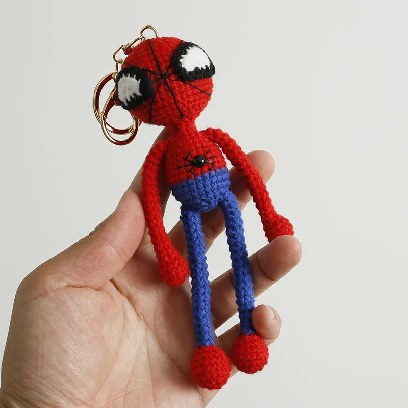 Crochet Knitted Super Hero Spider-Man Superman Captain America Keychains Small Pendant Hangings Christmas Birthday Gifts