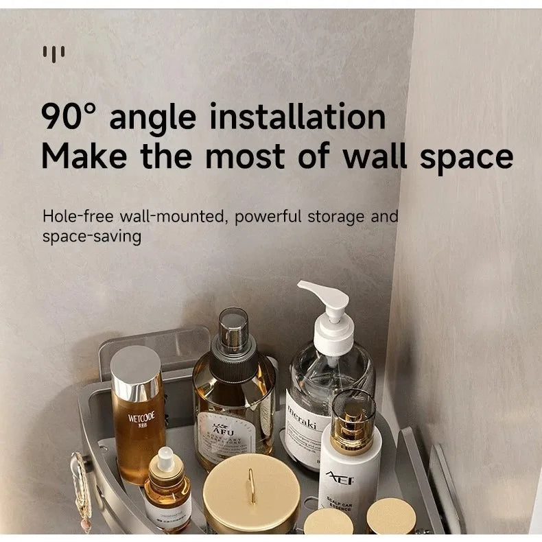 Black No Drill Corner Shower Shelves with Drainage and Hooks