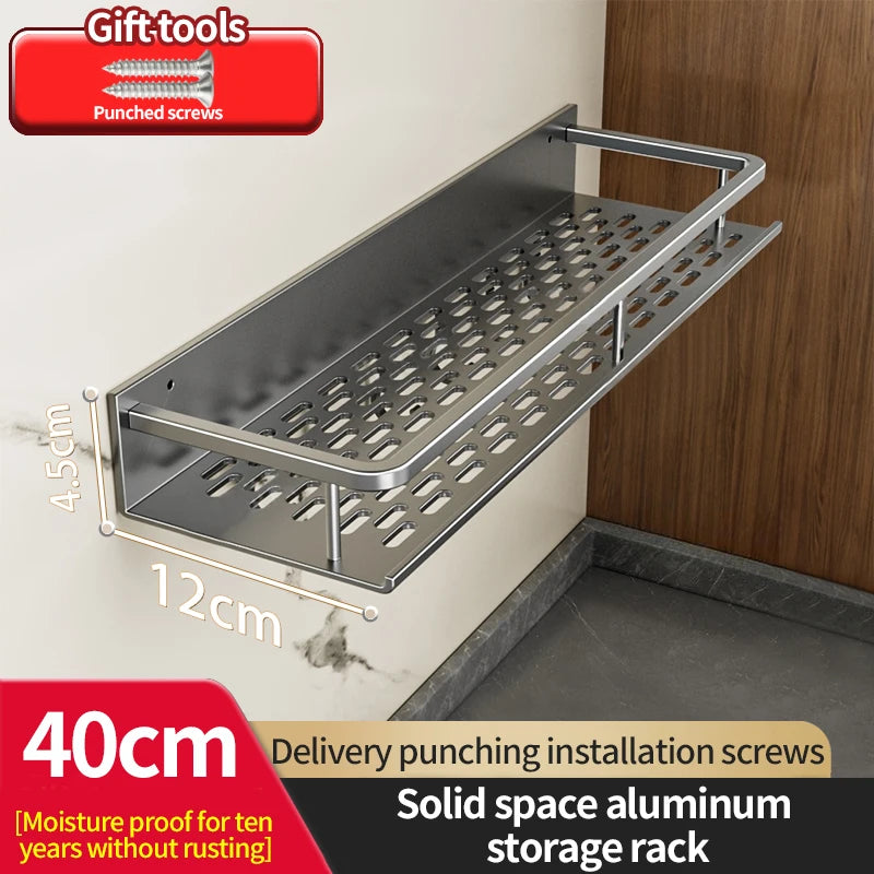 Aluminum Kitchen Rack Kitchen Shelf Toilet Storage No Drill Hanging Rack Bathroom Organizer Hang on the Wall Kitchen gray 40cm