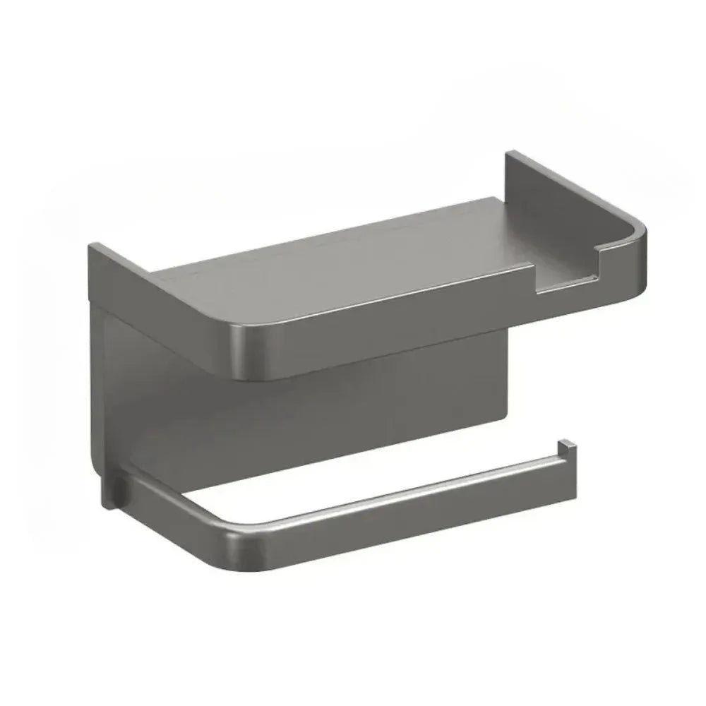 Plastic Adhesive Toilet Roll Holder with Phone Storage Shelf Grey