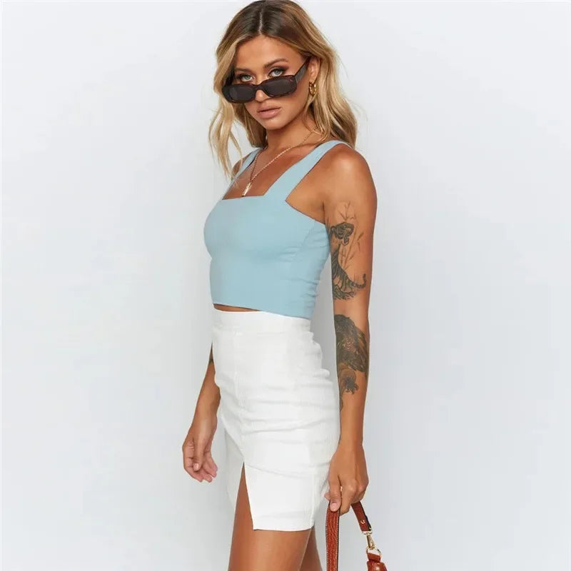 Women Backless Crop Top – Sleeveless Square Neck Tank