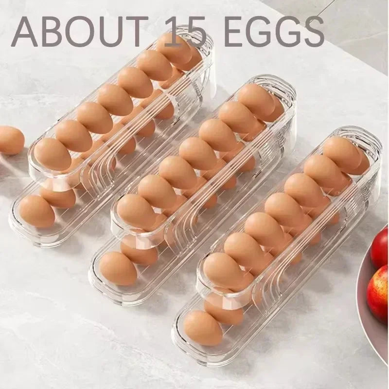 Bilayer Fridge Egg Storage Box Automatic Rolling Eggs Holder Rack Ladder Style Refrigerator Eggs Dispenser Egg Organizer Holder