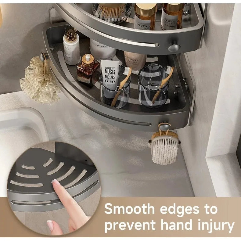 Black No Drill Corner Shower Shelves with Drainage and Hooks