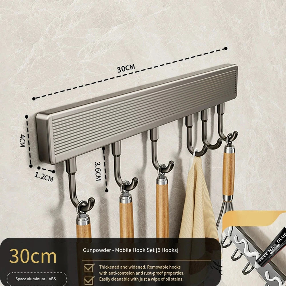 Kitchen Utensil Hook Rail with Movable Hooks for Wall Storage B