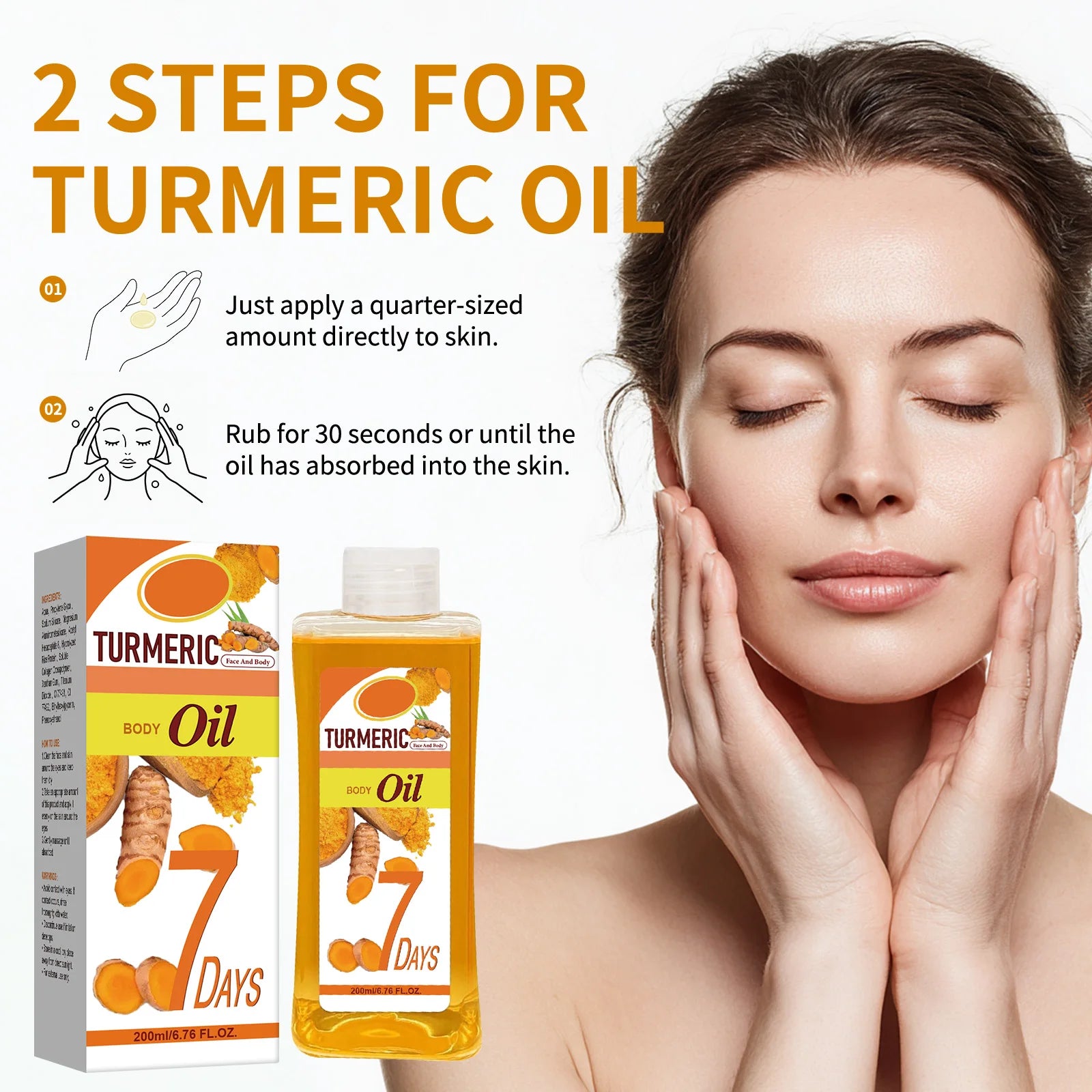Turmeric Body Oil 200ml – Fast-Absorbing Natural Moisturizing Oil for Face & Body, Deep Hydration for All Skin Types
