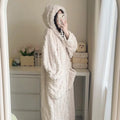 Women's Plush Hooded Pajama Dress Thickened Fleece Long Sleeve Nightgown Robe Winter Loungewear Home Bathroom Robe No Pants