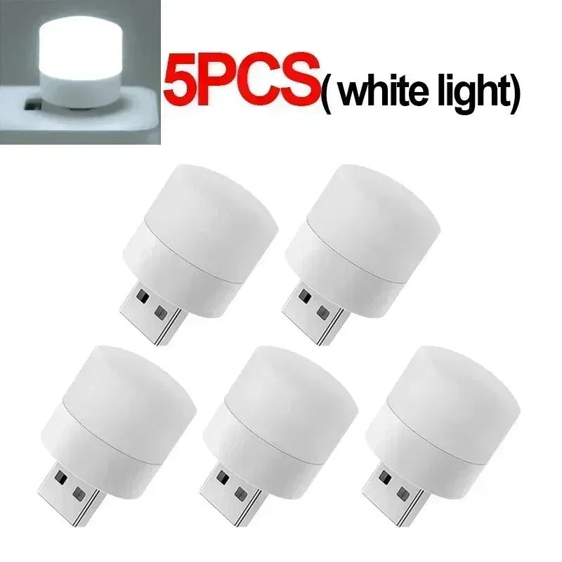 Mini USB LED Night Light for Desk and Bedside Ambient Lighting 5PCS-White