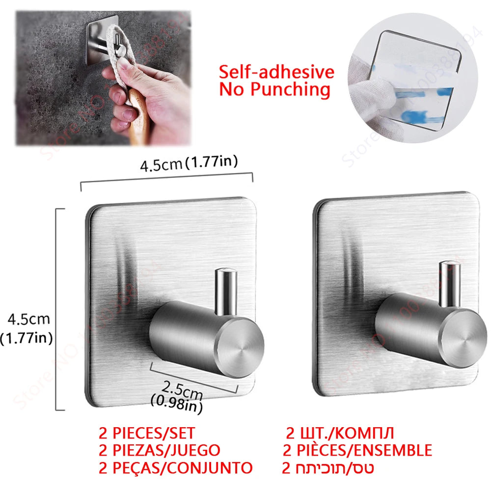 Stainless Steel Wall Mounted Toilet Roll Holder and Hooks Hook silver 2PCS Set