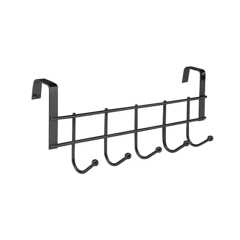 Five Hook Over Door Rack for Bedroom Accessory Storage Black