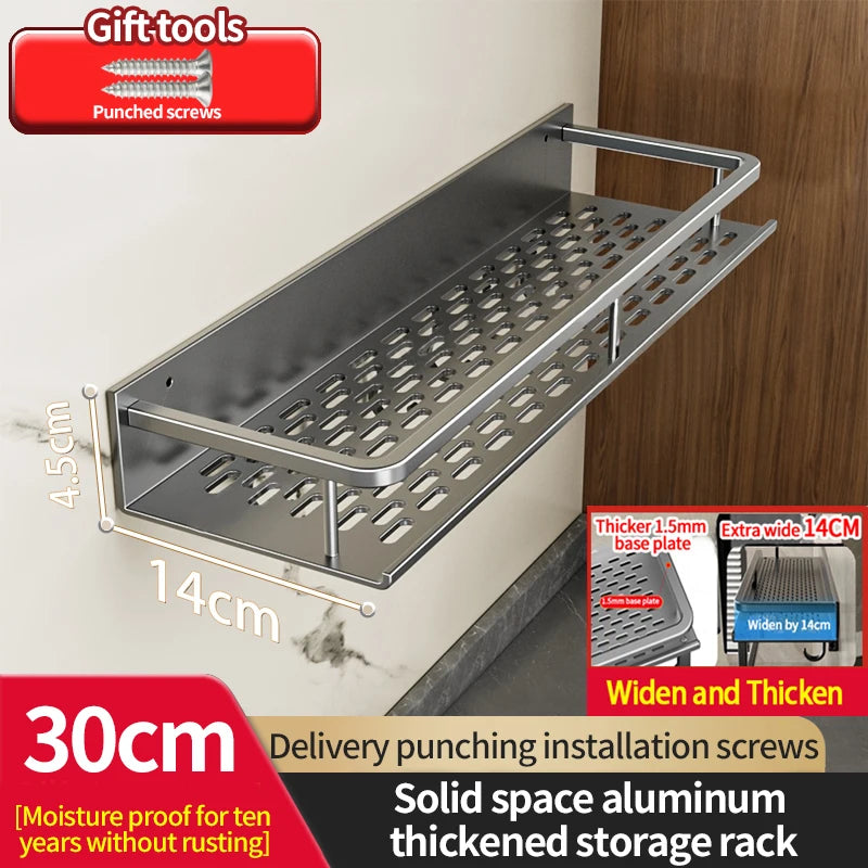 Aluminum Kitchen Rack Kitchen Shelf Toilet Storage No Drill Hanging Rack Bathroom Organizer Hang on the Wall Kitchen big gray 30cm