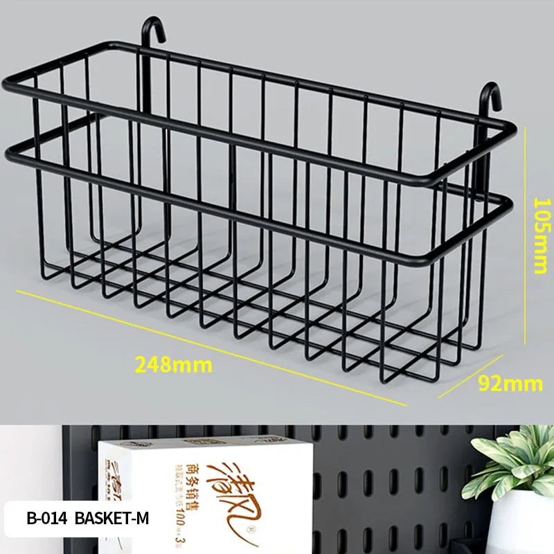 Pegboard Combination Desktop Storage Kit, Vertical and Clip-Type Pegboard Display Panels, Suitable for Home Office Storage. Black Basket-M