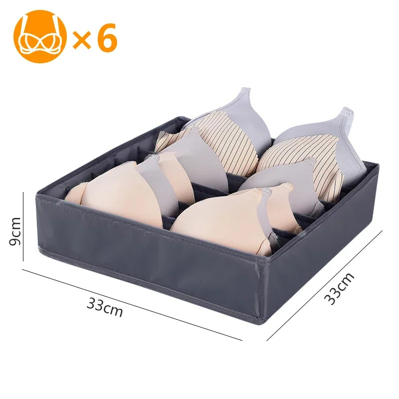 Fabric Bra Drawer Organiser for Sports Bras Socks and Underwear 6grids-dark gray