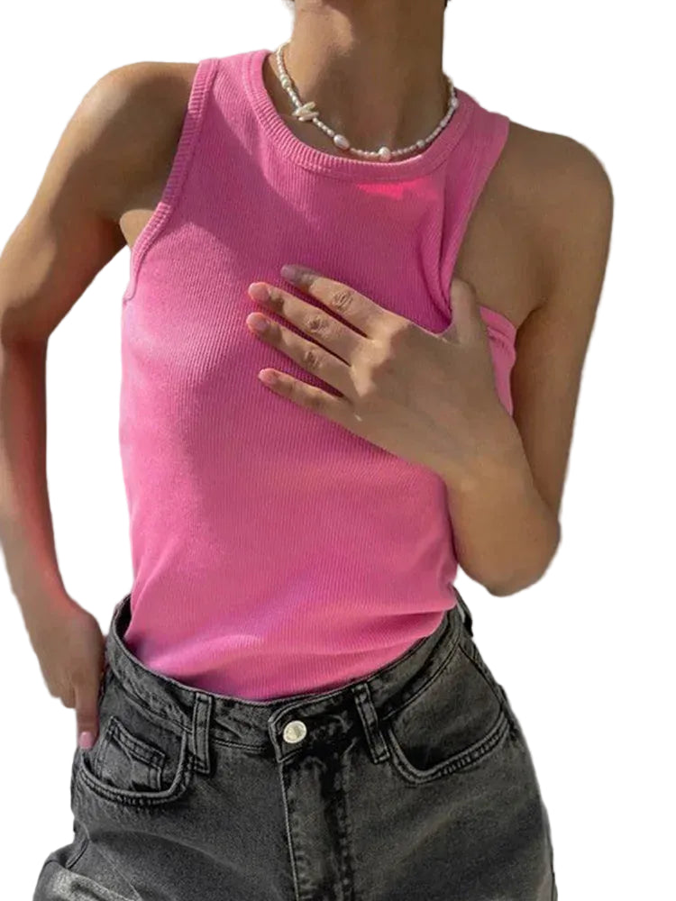 Ribbed Knit Tank Top Women – Sleeveless Summer Vest Top Red
