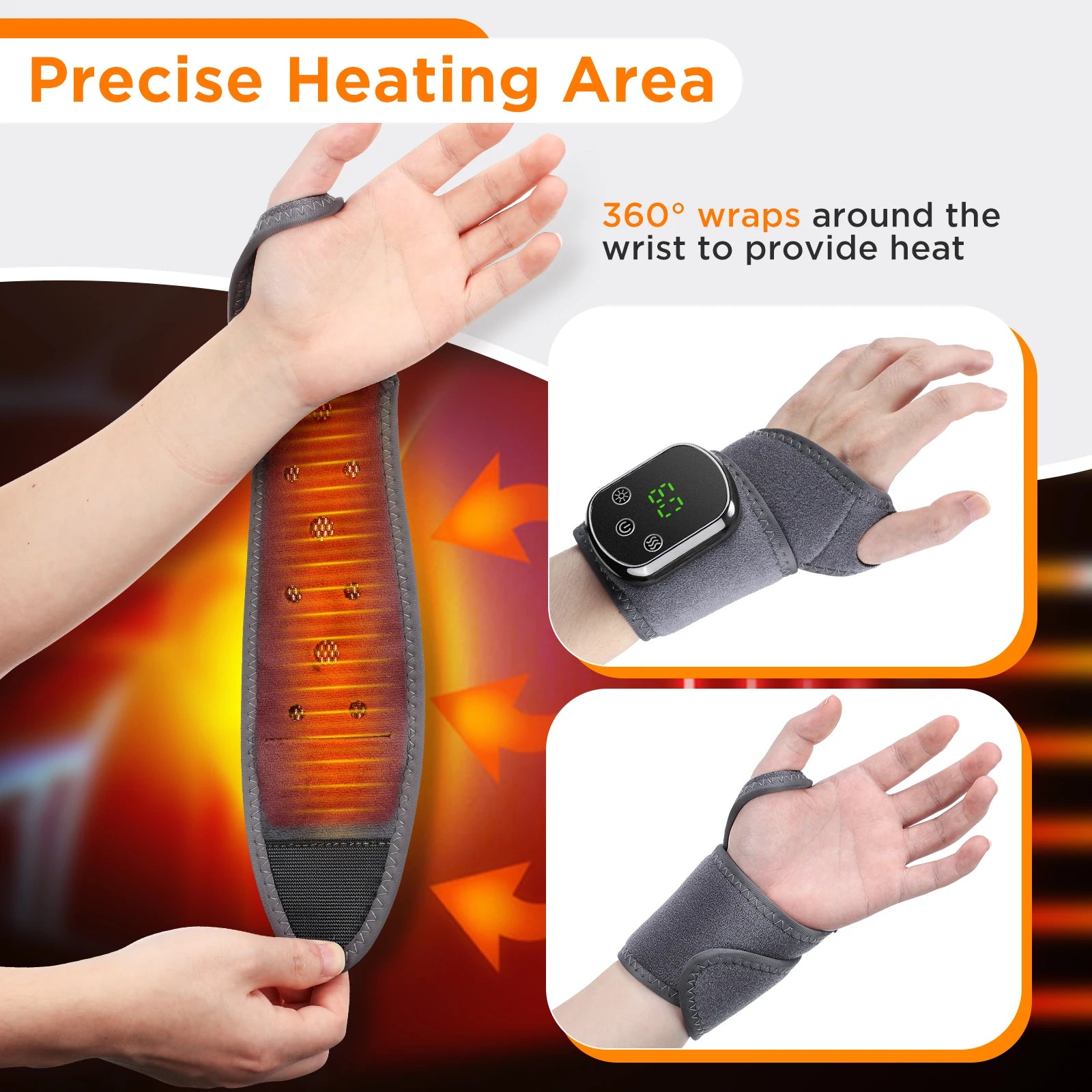 Electric Heated Wrist Massager Brace with Vibration – Rechargeable Wrist Support for Carpal Tunnel, Tendonitis & Pain Relief
