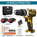 Gisam 25+3 Torque Electric Impact Screwdriver Multifunctional Cordless Drill Power Tool Setting 2 Gear Speed with 2 Batteries 2 Battery Set B