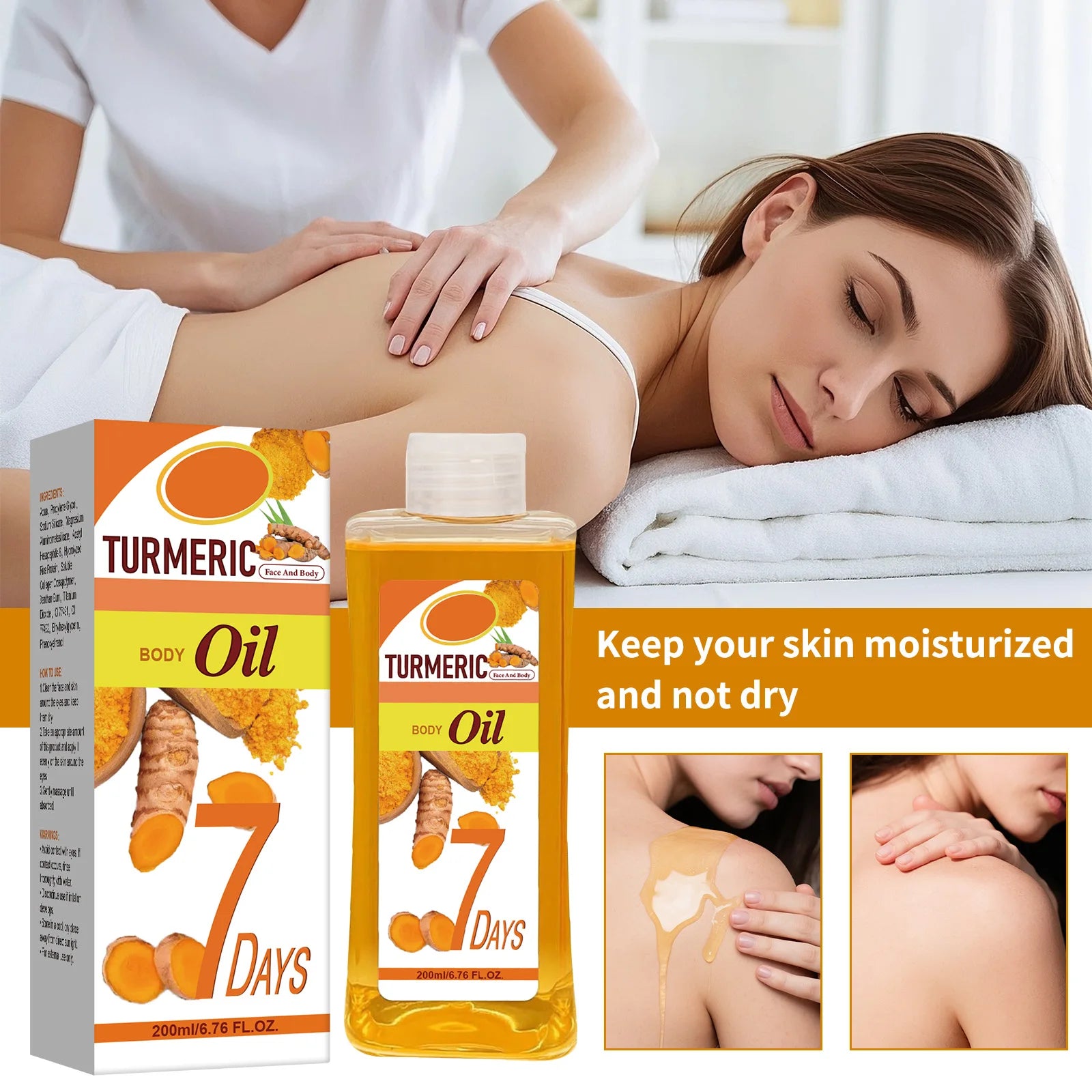 Turmeric Body Oil 200ml – Fast-Absorbing Natural Moisturizing Oil for Face & Body, Deep Hydration for All Skin Types