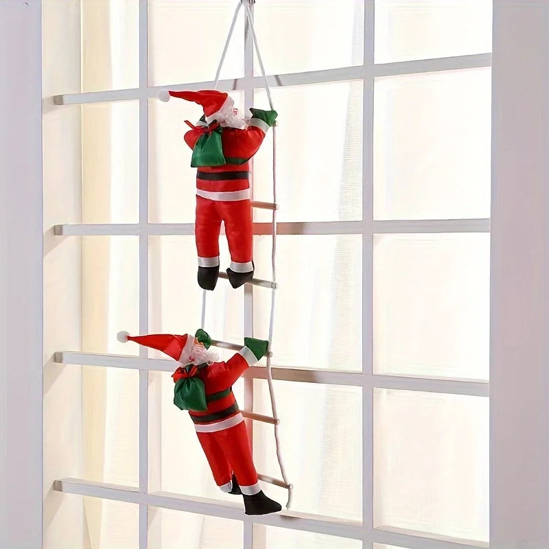 Santa Claus climbing a decorative ladder—festive polyethylene wall hanging Christmas decoration for home and party décor