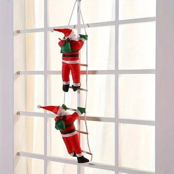 Santa Claus Climbing Ladder Decoration – Festive Wall Hanging Christmas Santa Statue, Holiday Party Prop, Battery-Free Xmas Ornament
