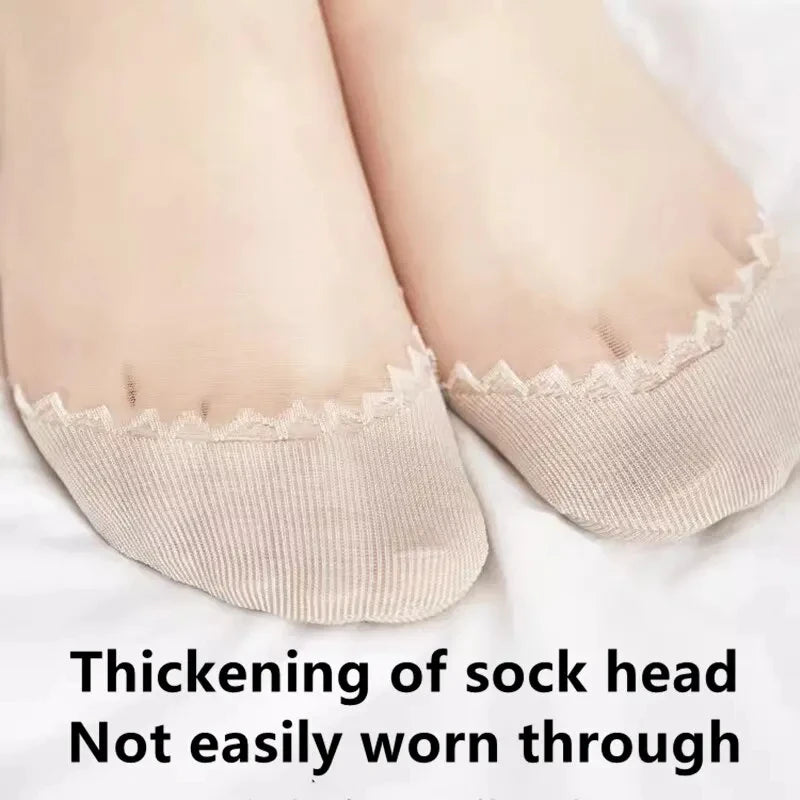 1/10Pairs Womens Anti-Slip Cotton Sock Thin Socks Casual Non-Slip Bottom Splice Spring-Autumn Transparent Ladies Breathable Sock