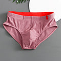 1/3PCS Men Briefs Mid Waist Elastic Soft Breathable Anti-septic U Convex Striped Solid Color Casual Men Underpants underwear men PC3220-RD