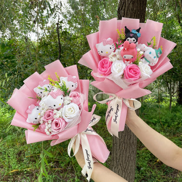 Cartoon Vinyl Doll Hello Kitty Kulomi Melody With Artificial Flower Creative Bouquet Christmas Valentine Birthday Gifts