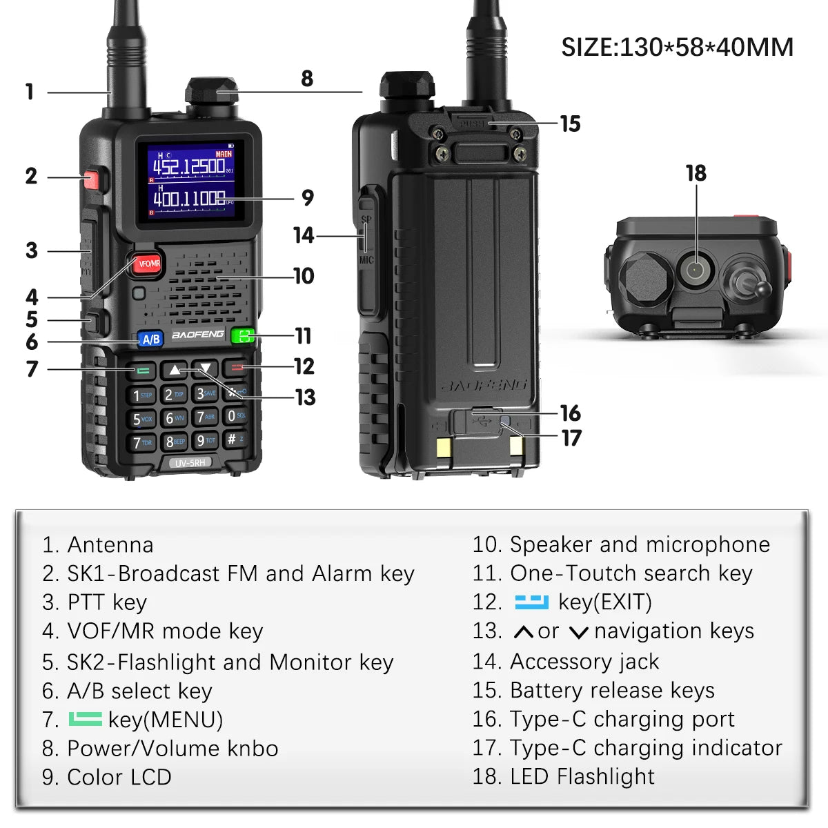 Baofeng UV-5RH 10W Walkie Talkie Long Range Ham Radio Type-C Charging Air Band Two-Way Wireless Transceiver - Dicrodelights