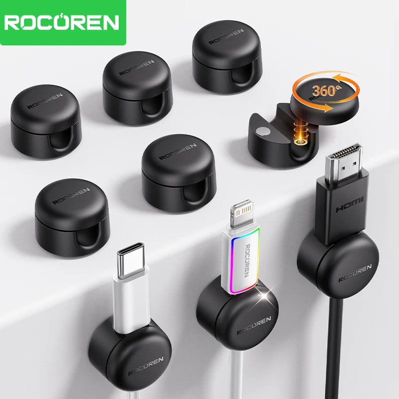 Rotating Magnetic Desk Cable Clips for Charging Lead Storage